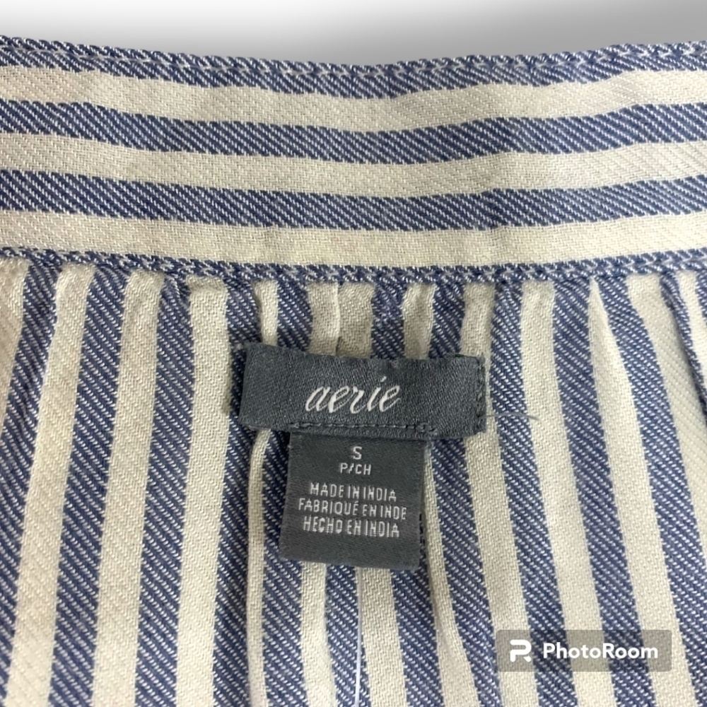 NWT AERIE lightweight LS Striped Ruffle Neck Pullover Tunic sz Small - Picture 6 of 9